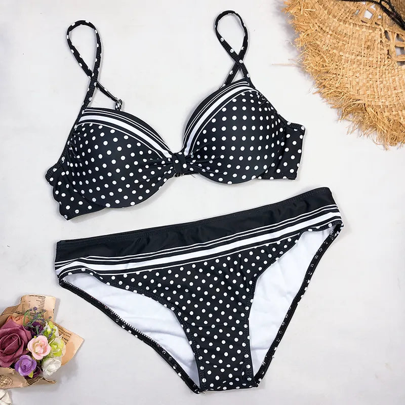 Daisy Polka dot Padded Bikini Swimsuit Set