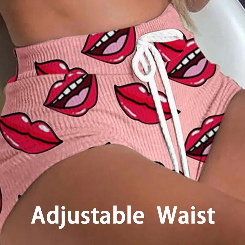 Summer Short Sexy Casual Lips Print Sleepwear