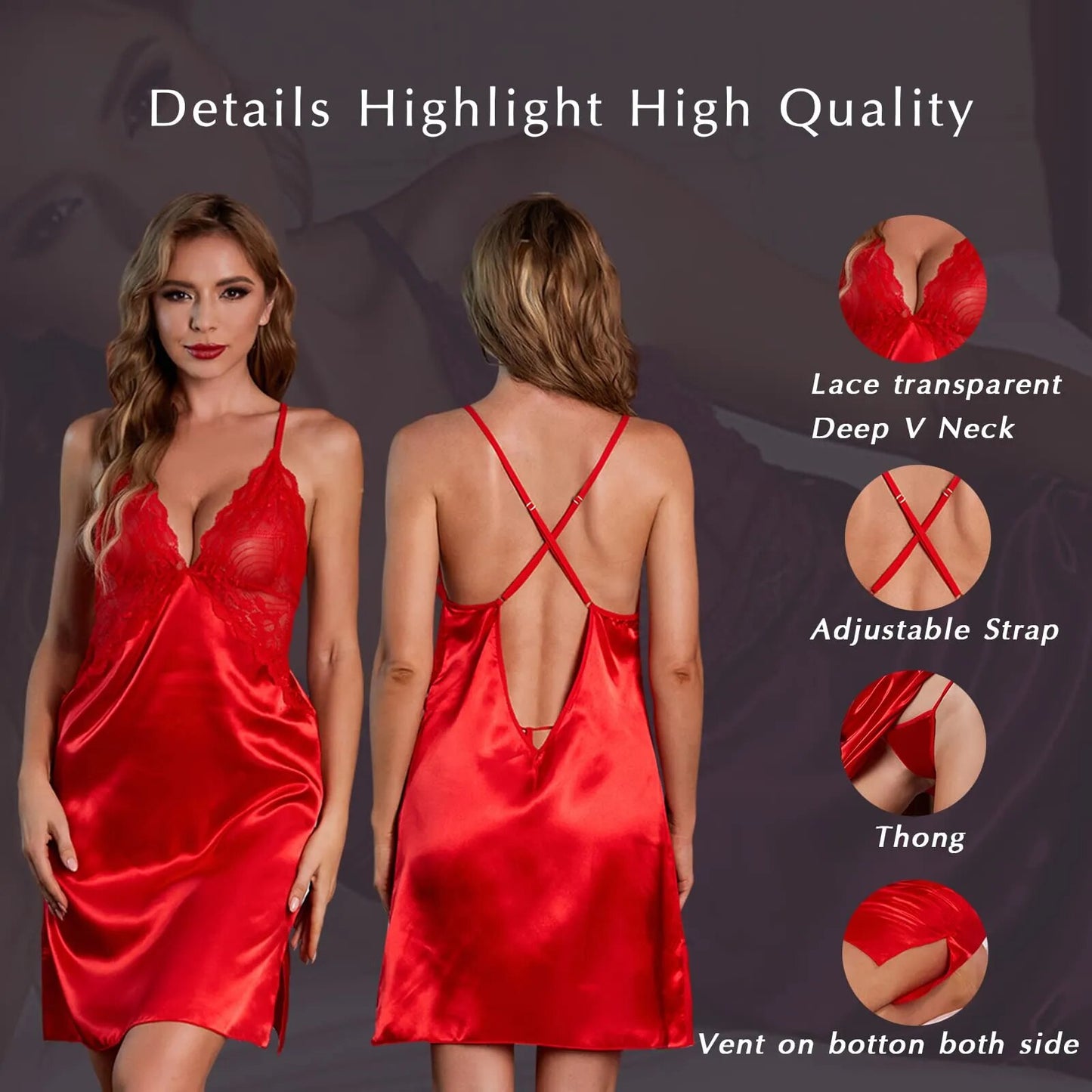 Women Straps V-neck Sleepwear Lingerie Dress