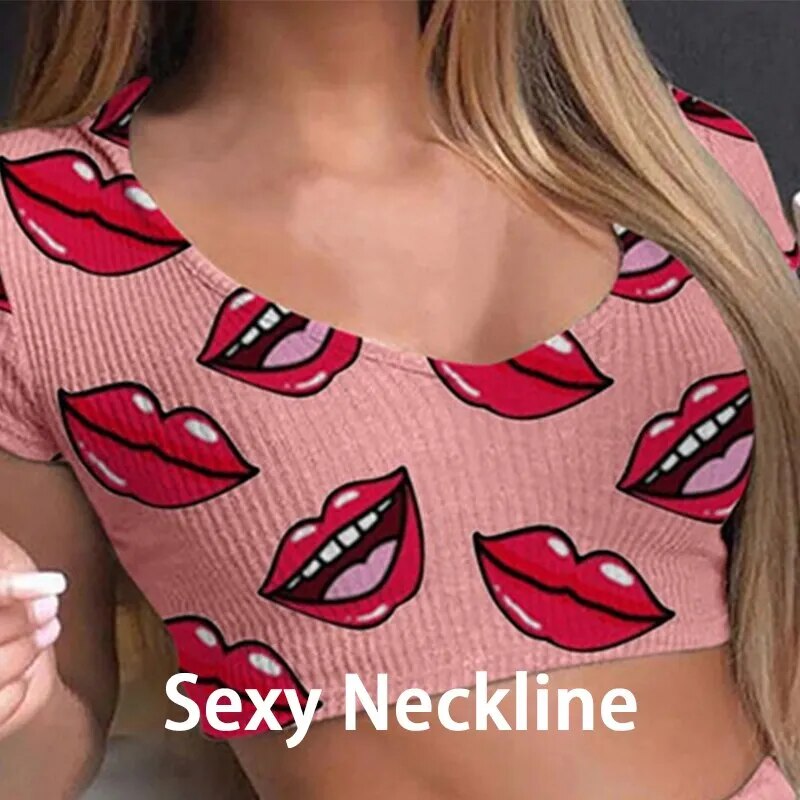 Summer Short Sexy Casual Lips Print Sleepwear